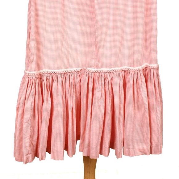 Vintage Pink Check Cotton Dress Fitted w Ruffle Metal Zip XS B32 W23 - Hey Viv - Picture 5 of 6